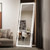 65" x 22" LED Floor, Full Body Dressing Standing, Hanging Mounted Mirror, Round White