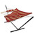 Sunnydaze Rope Hammock with Stand for Outside- 275-Pound Capacity - Includes 12-Foot Hammock Stand, Spreader Bar, Pad, and Pillow - Green Stripe
