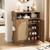 HOKYHOKY Set of 2 Rattan Shoe Storage Cabinet with 2 Arched Doors, 5-Tier Wood Shoe Organizer with Adjustable Shelves, Farmhouse Boho Shoe Rack Cabinet for Entryway,Rustic Oak
