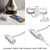 Table Lamp with USB Charging Port 31" Tall Clear Champagne Glass Off-White Tapered Drum Shade for Living Room