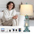 28" Tall Vintage Industrial Table Lamp with USB C+A Ports & Outlet, Rustic Bedside Lamps with 2 Nightlight & Linen Fabric Shade