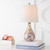 JONATHAN Y 20.5" Seashell Coastal Mini LED Table Lamp for Living Room Office, White Linen Drum Shade