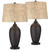 Franklin Iron Works Kaly 25" High Rustic Traditional Natural Cottage Set of 2 Table Lamps with USB Ports A+C Charging