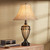 Table Lamp 33" Tall with Night Light Brushed Iron Cage Champagne Urn Glass Beige Bell Flared Shade for Bedroom Living Room