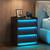 Modern Night Stand with 3 Slanted Drawers & LED Lights, Wood Bedside Table End Side Table for Bedroom, Office