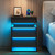 LED Nightstand Set of 2, Modern Night Stand with Charging Station, Sliding Top & 2 Slanted Drawers