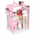 Pink Small Nightstand, Kids Nightstand for Bedroom, End Table with Hooks and Holder