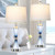 Rinweey Blue Glass Table Lamp Set of 2 with USB C+A Ports & AC Outlet, Bedside Lamp, Modern Bedroom Lamps, Coastal Lamp for Night Stands