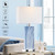 Set of 2, 3-Way Dimmable Modern Ceramic Blue Nightstand Bedside Lamp with 2 USB Ports 1 AC Outlet for Living Room, Bedroom (LED Bulbs Included)