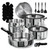 CAROTE 18pcs Stainless Steel Cookware Set with Detachable Handle