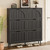 Slim Wooden Shoe Storage Organizer with Modern Fluted Pannel，Freestanding Narrow Hidden Shoe Rack for Hallway