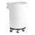 PRO&Family Commercial Round Trash Can with Lid and Dolly Rolling Waste Container, Ingredient Bin, Heavy-Duty Plastic, Anti-Static, Kitchen, Office, Outdoor Use (White, 32 Gallon)
