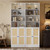 VOWNER 85.5" Tall Bookshelf with LED - Rattan Wood Door Design, 7 Tier Bookcase Set of 2, Curio Cabinets with Storage, DIY Large Bookcase for Living Room, Home