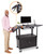 Line Leader Large AV Cart with Locking Cabinet & Drop Leaves, Rolling Height Adjustable Utility Cart with Pullout Laptop Keyboard Tray & Cord Management, Narrow Mobile Workstation (Black, 54 x 18)