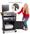 Line Leader Plastic AV Cart with Keyboard Tray and Locking Metal Cabinet, Heavy Duty Mobile Workstation with 4 Rolling Casters, 2 Locking Brakes, Heavy Duty, Holds up to 100 lbs (34 Inch w Cabinet)