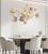 3D Silent Wall Clock, Retro Metal Ginkgo Leaf Design, for Bedroom Kitchen Decorative Wall Clocks（32''x18'' ）