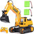DOUBLE E Remote Control Excavator Toy, 2*Batteries 2.4GHz RC Excavator, 6-in-1 Digging/360° Rotation, 20M Range Sandbox Construction Toys Birthday Gift for Boys/Kids 6+ Years