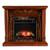 SEI Furniture Cardona Carved Wood & Faux Marble Electric Fireplace, New Walnut