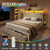 King Size Bed Frame with 2 Storage Drawers, LED Chenille Headboard with 2 Movable Storage Cabinets, Platform Bed with Charging Station