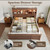 Queen Size Bed Frame and Tall Headboard & Storage, Metal Platform Bed Frame with 4 Storage Drawers, Queen Bed Frame with LED Lights & Charging Ports