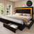 YITAHOME King Size Bed Frame with Velvet Vertical Tufted Upholstered Adjustable Headboard, 4 Storage Drawers, RGB LED Lights and USB Ports