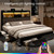 Velvet Upholstered Platform Bed with Charging Station and Bookcase Storage Headboard, No Box Spring Needed