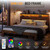Wooden Bed Frame King Size with Storage Headboard, Rustic Platform Bedframe with LED Lights & Charging Station