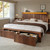 Homkdom Queen Bed Frame with LED Lights,Mid-Century Modern Luxury Wooden Wavy Panel Headboard,Charging Station& 2 Storage Drawers