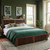 Homkdom Queen Bed Frame with LED Lights,Mid-Century Modern Luxury Wooden Wavy Panel Headboard,Charging Station& 2 Storage Drawers
