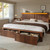 Homkdom King Bed Frame with LED Lights,Mid-Century Modern Luxury Wooden Wavy Panel Headboard,Charging Station& 2 Storage Drawers