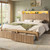 CypBed King Size Bed Frame with 2 Storage Drawers, Charging Port & LED Light, Wood King Bed Frame and 2-Tier Headboard