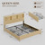 Queen Size Bed Frame and Tall Headboard & Storage, Metal Platform Bed Frame with 4 Storage Drawers, Queen Bed Frame with LED Lights & Charging Ports