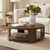 HULALA HOME 42" Round Coffee Table for Living Room, Modern Farmhouse Wood Coffee Table with Storage Shelf