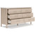 Bohemian Dresser with Post Legs and 6 Drawers, Replicated Marble Top, Wood, 35" High, White and Light Brown Finish