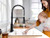 LED Light Single Handle Kitchen Sink Faucet Motion Sensor Smart Hands-Free Black