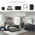 Modern Seven-Drawer Dresser with Waterfall Edges, Nickel-Tone Hardware, Wood and Ash Veneer, Black Finish, 63.75' W