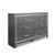 Modern Glam 6 Drawer Dresser with Faceted Chrome Accents, Gray Wood Grain