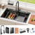 30x18 Drop in Kitchen Sink with Faucet & Accessories, Black Stainless Steel
