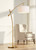 Possini Euro Design Raymond Modern Arc Floor Lamp 69" Tall Warm Gold Metal Adjustable Boom Arm White Linen Drum Shade Decor for Living Room