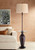 Industrial Floor Lamp with Tray Table USB and AC Power Outlet in Base 66" Tall Oil Rubbed Bronze Hammered Oatmeal Drum Shade for Living Room
