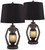 Farmhouse Industrial Table Lamps 25.25" High Set of 2 with Nightlight Bronze Black Faux Silk Drum Shade for Living Room Bedroom