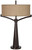 Mid Century Modern Industrial Table Lamps 31.5" Tall Set of 2 Rich Bronze Iron Burlap Fabric Drum Shade for Living Room Bedroom