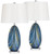 27" Tall Modern Coastal Table Lamps Set of 2 Blue Art Glass White Shade Living Room Bedroom