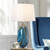 27" Tall Modern Coastal Table Lamps Set of 2 Blue Art Glass White Shade Living Room Bedroom