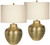 Rustic Farmhouse Table Lamps 27" Tall Set of 2 Antique Brass Textured Hammered Metal Cream Linen Drum Shade for Bedroom Living Room