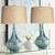 29 1/2" Tall Modern Coastal Tropical End Table Lamps Set of 2 Blue Green Ceramic Beige Shade Living Room Bedroom Bedside