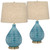 24" High Small Mid Century Modern Coastal Table Lamps Set of 2 Blue Ceramic Linen Shade Living Room Bedroom