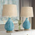 24" High Small Mid Century Modern Coastal Table Lamps Set of 2 Blue Ceramic Linen Shade Living Room Bedroom