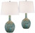 26" High Gourd Mid Century Modern Coastal Table Lamps Set of 2 Teal Ceramic Fabric White Shade Living Room Bedroom