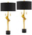 35 1/2" Tall Large Modern Glam End Table Lamps Set of 2 Pull Chain Sculptural Gold Leaf Living Room Bedroom Bedside Nightstand
